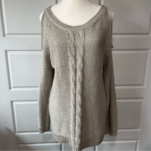 Cloth Cold Shoulder Knit Sweater Tunic Pullover Neutral Color Casual Style Large - Picture 1 of 7